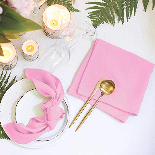 VEEYOO Cloth Napkins - Set of 12 Pieces 17 x 17 Inch Solid Polyester Table Napkins - Soft Washable and Reusable Dinner Napkin for Weddings, Parties, Restaurant (Pink Napkins Cloth)