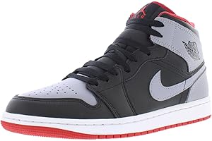 Nike Air Jordan 1 Mid Men's Basketball Shoes Black/Cement Grey-Fire Red-White/Grey Size 10.5