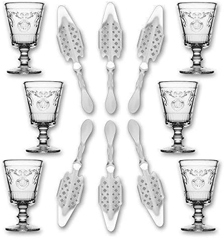 6X La Rochere Absinthe Glass " Versailles " 200ml +6x Absinthe Spoon " LOSANGES 41 "