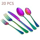 20-Piece Stainless Steel Flatware Set,Tableware Set,Dinnerware Set Service for 4, Include Knife/Fork/Spoon/Teaspoon/Fruit fork (Rainbow Multicolor)