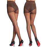 MERYLURE Vintage Style Backseam 20D Sheer Tights for Women Control Top Pantyhose Patterned Cuban Heel Stocking 2 Pairs
