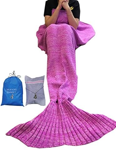 MOFANG FAMILY Soft Mermaid Tail Blanket Sofa Quilts Sleeping Bag for kids 56"x28" PINK with Carry Pouch and Washing Bag