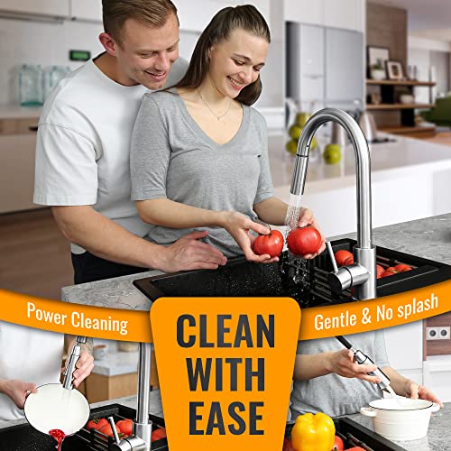 APPASO Grifo de cocina con rociador extraíble de níquel cepillado, grifo monomando de cuello de cisne moderno para fregadero con placa opcional de acero inoxidable