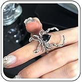 Sttiafay Crystal Spider Rings Silver Spider Finger Rings Black Gem Spider Rings Adjustable Spider Open Rings Gothic Spider Knuckle Ring Halloween Spider Statement Ring