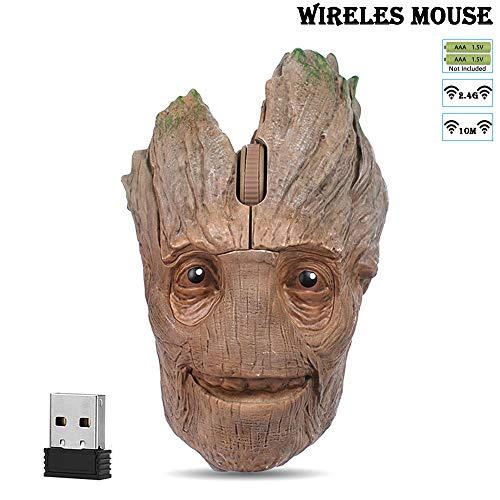 Cool Wireless Mouse Iron Man Black Panther Star Lord Ant Man Tree Man Gaming Mice with USB Unifying Receiver 1200 DPI for PC and Laptops (Tree Man)
