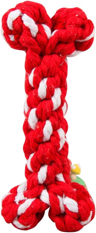 POPETPOP Pet Dog Toy Weaving Chewable Rope Shaped Toys Cotton Knot Toys for Molar Tooth Cleaning and Training 1pc (Random Color)