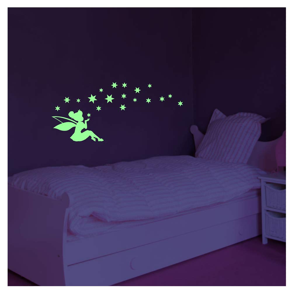 Glow in The Dark Stickers | Fairy and Stars Luminous Sticker – Fluorescent Wall Decoration | 30 x 55 cm