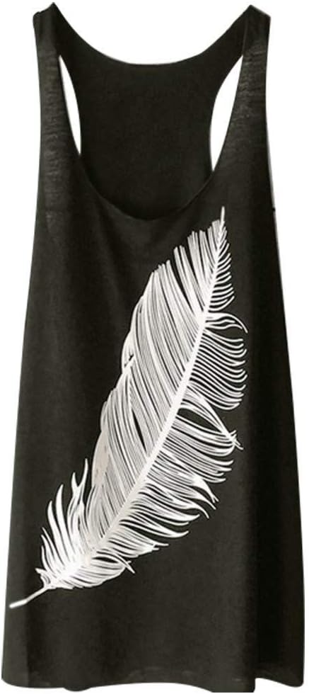 YIHANK Women's Summer Feather Print Long Vest Tops