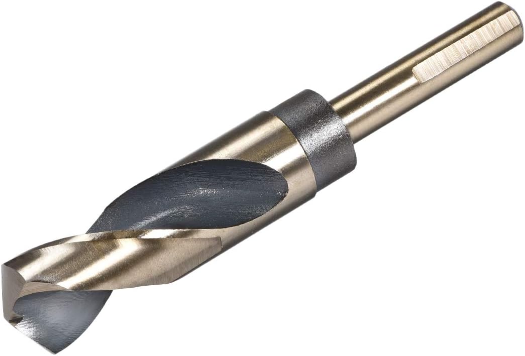 sourcing map Reduced Shank Twist Drill Bits 25mm Black Nitride & Gold Titanium Coated High Speed Steel 4341 with 12.7mm (1/2") Shank for Stainless Steel Alloy Metal Plastic Wood