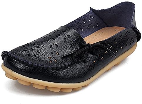 SHIBEVER Women's Leather Loafers Moccasins Wild Driving Casual Flats Oxfords Breathable Shoes