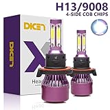 H13 9008 LED Headlight Bulbs High Low Beam 6000K Cool White 4 Side COB Chips 12000lm Bright Car Headlamp Hi/Lo Conversion Kit (Pack of 2, 2 Year Warranty)