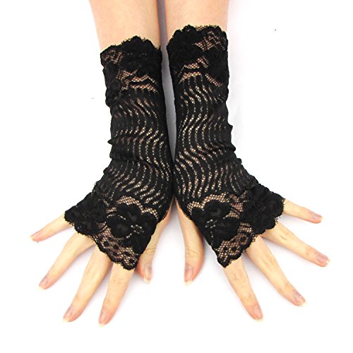 Victorian black lace fingerless gloves Halloween Cosplay Weddings