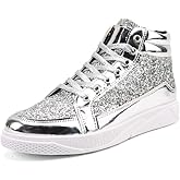 Hhhchpm Glod Shoes for Men Fashion High Top Casual Sequin Sparkly Sneakers Men's Bling Shiny
