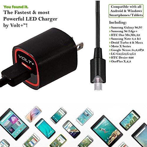 Bright LED Rapid 2.1A Verizon Wireless Ellipsis 7 Wall Charger with 6ft Micro-USB Cable Touch Activated LED Light!