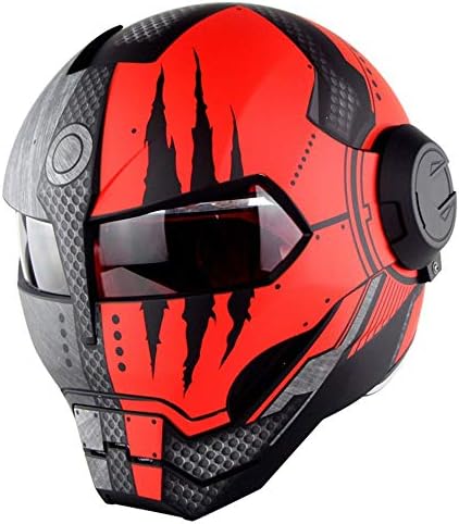 YASULE Cool Marvel Iron Man Motorcycle Helmet,Adult Locomotive Motorcycle Front Flap Full Face Helmet,DOT Certified Helmet Four Seasons Universal,G,M:57~58cm