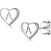 Silvora 925 Sterling Silver Heart Letter Stud Earrings for Women Initial Earring for Women with Gift Packaging