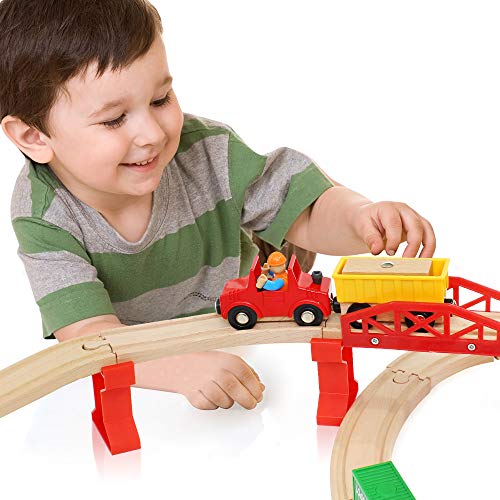 Lebze Toy Train Set for Toddlers 55 Pieces Wooden Train Set Track