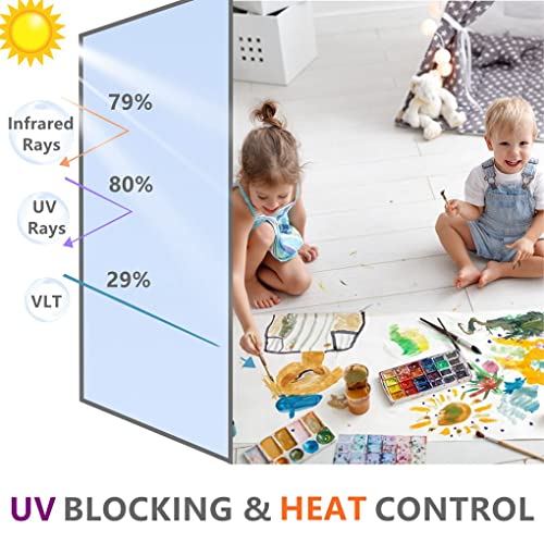 Arthome Heat Blocking Window Film Anti-UV 35.4x393 Inch, Heat Control Window Stick Tint Reflective No Glue Static Cling Adhesive DIY One Way Film for Home and Office Sun Glare Reduction with Tool