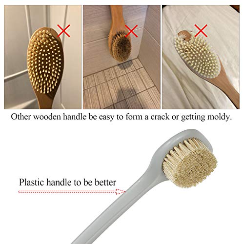 Body Brush for Dry or Wet Brushing,Stiff Bristles for Dry Skin Body Exfoliator,Shower and Bath Scrubber for Wash Brushing, Exfoliating,Leg Exfoliant Massage Plastic Long Handle (Grey)