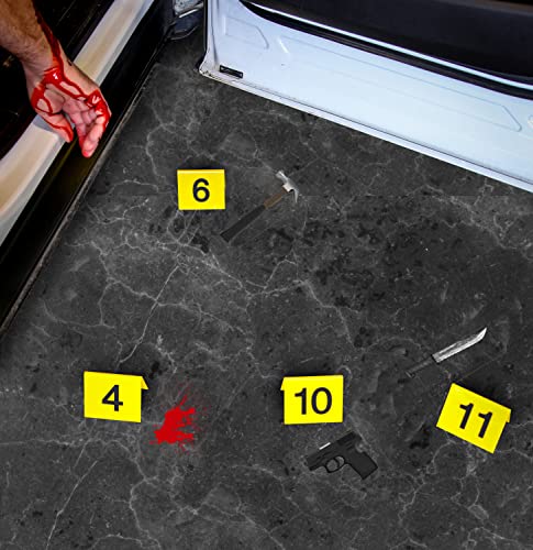 Halloween Crime Scene Decorations Kit, Crime Mystery Dinner Party Game Supplies, Includes Crime Scene Tape, 25 Yellow Evidence Markers, 25 Crime Object Cards
