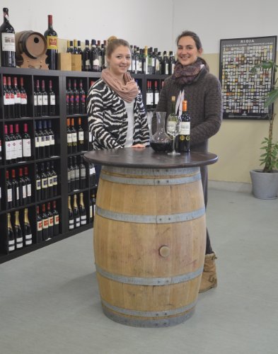 Temesso Dekofass, Stehtisch aus echtem Weinfass, Gartentisch mit Tischplatte nussbaumfarben lackiert D80 cm - Fass Natur unbehandelt – Bild 5