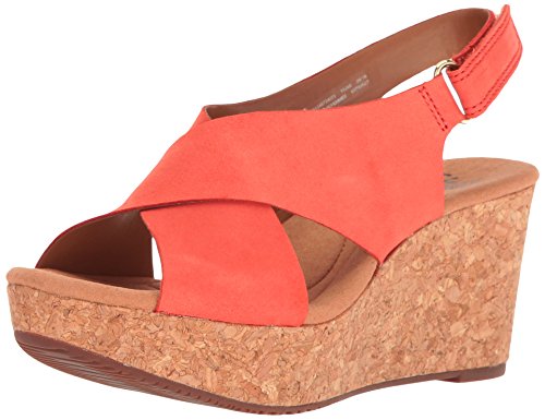 CLARKS Women's Annadel Eirwyn Wedge Sandal, Coral Nubuck, 7.5 M US