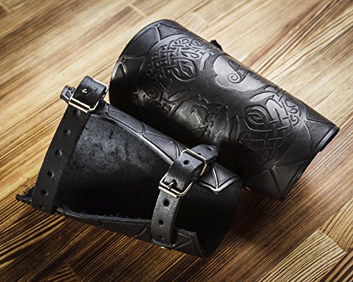 Leather Cuff Bracer - LARP Gauntlet - Leather Wristbands - LARP Accessories Viking Bracers - Archery Armguard - Yggdrasil World Tree - Length 6"