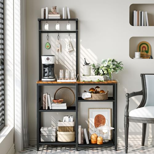Simple Wisdom Alacenas para Cocina con 6 Niveles con Soporte para Microondas,Muebles para Cocinas con Ajustables y Ganchos en Forma de s,Mueble Multiusos de Cocina,Sala(Color Retro)