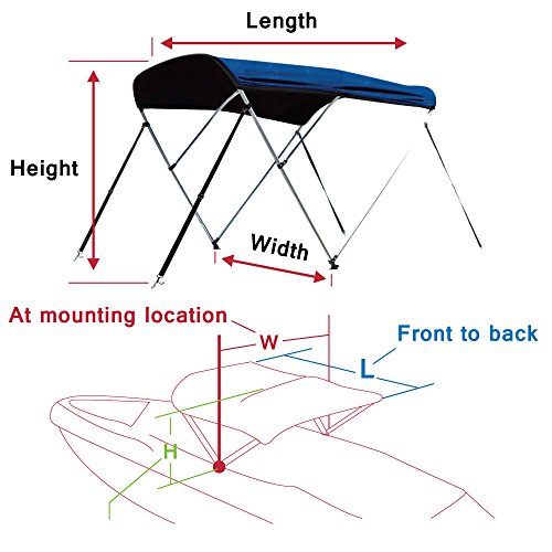 Leader-Accessories-13-Colors-3-Bow-Bimini-Top-Boat-Cover-4-Straps-for-Front-and-Rear-Includes-Mounting-Hardwares-with-1-Inch-Aluminum-Frame