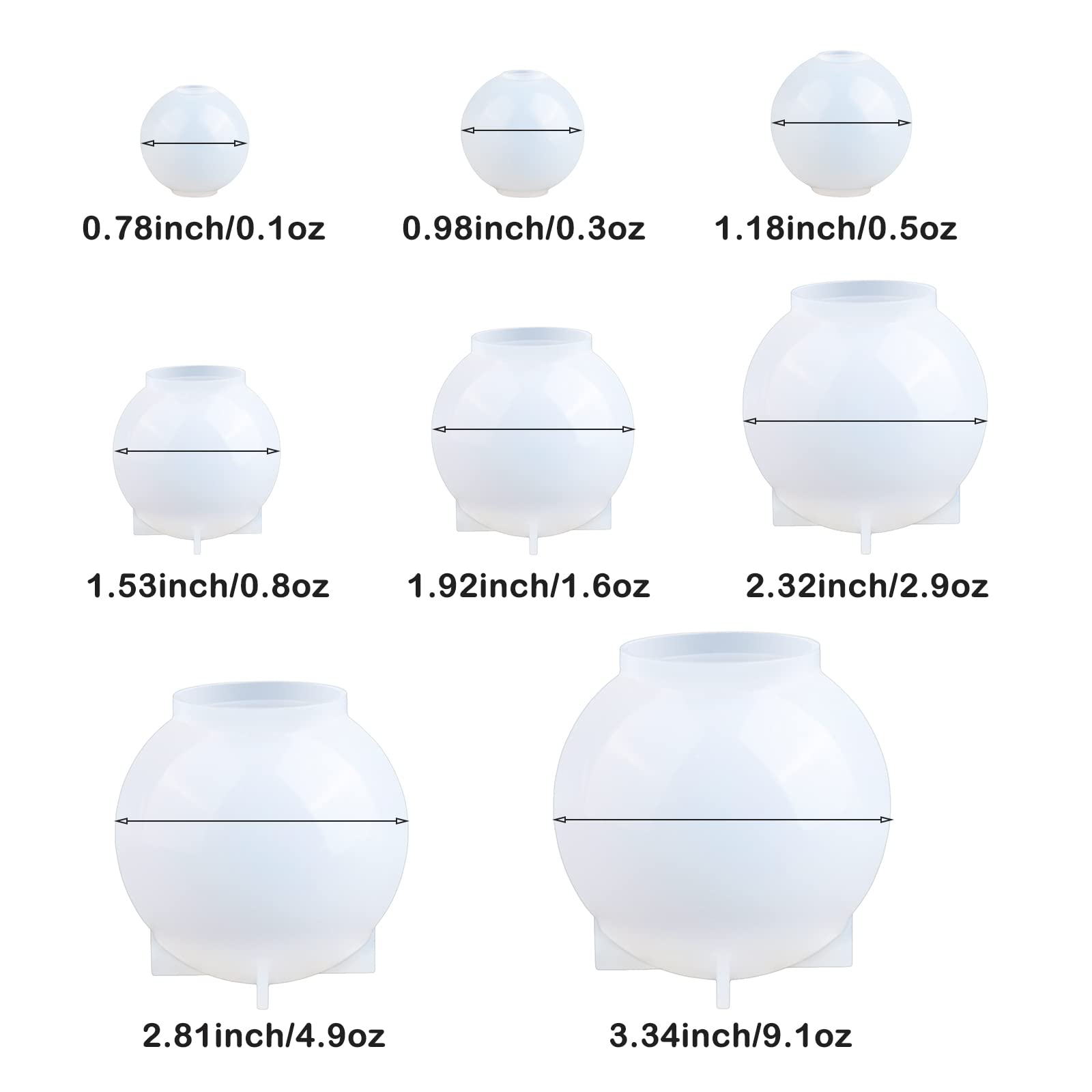 8Pcs Sphere Resin Molds Silicone, BABORUI Upgraded 3D Seamless Ball Shapes Silicone Molds for Resin Casting, Large Globe Epoxy Resin Molds for Home Decor, Flowers Preservation