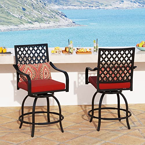PHI VILLA Outdoor Swivel Bar Chairs Metal Height Bar Bistro Stools with
