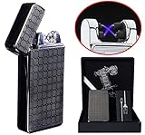 Black Plasma lighter Gift Box Double arc lighter Rechargeable electric lighter cool lighter Windproof tesla coil lighter usb lighter survival camping Cool Unique Christmas Gift idea for dad men him