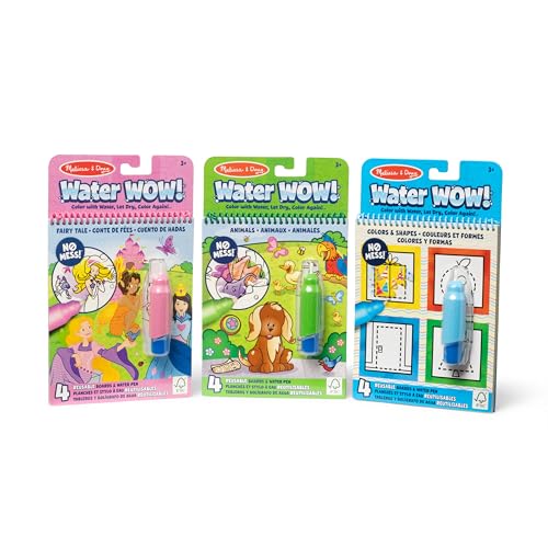 Melissa & Doug Water Wow! 3-Pack – Colors & Shapes, Fairy Tales, Animals Water Reveal Travel Activity Pads