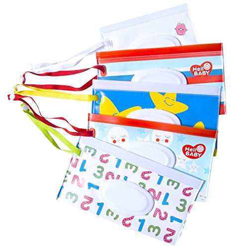 5 Pack Baby Wipes Dispenser, Reusable Wet Wipe Pouch,Reusable Wet Wipe Case,Wipe Pouch Dispenser