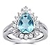 Jewelili Sterling Silver Swiss Blue Topaz Pear Shape And Created White Sapphire Cluster Ring, Size 7