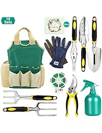 FITNATE Juego de herramientas de jardín, 10 piezas con bolsa de almacenamiento de jardín, cuerda de planta, guantes suaves, regadero, vara de jardín y 5 herramientas de plantación de jardín.