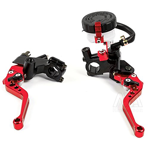Universal 7/8" 22mm Motorcycle Clutch Brake Master Cylinder Reservoir Levers Kit Fluid Reservoir Set (Red)