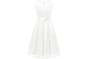 Dressystar Women's Floral Lace Dress Short Bridesmaid Dresses with Sheer Neckline