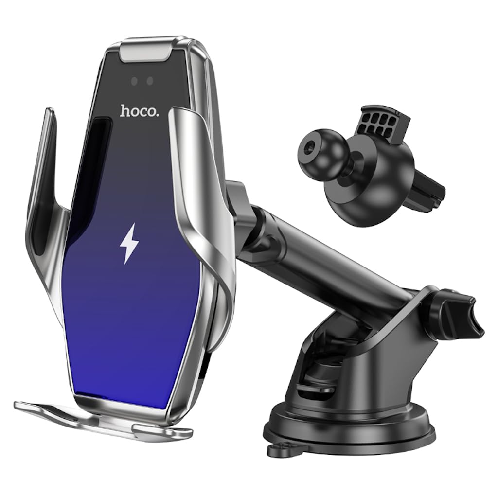 hoco. Wireless Car Charger Mount, 15W Infrared Induction Auto-Clamping Dashboard/Air Vent Phone Holder for iPhone 11 Pro Max/XR/Xs Max/8 Plus/Samsung S10+/S9+/Note10+/Note 9+(Silver)