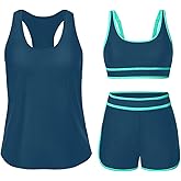 Daci 3 Piece Tankini Swimsuits for Women - Tummy Control Athletic Bathing Suit Sport Bra Modest 2 Pockets Boyshorts 2026