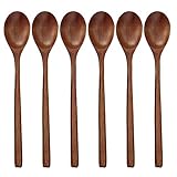 Wooden Spoons, 6 Pieces 9 Inch Wood Soup Spoons for Eating Mixing Stirring, Long Handle Spoon with Japanese Style Kitchen Utensil, ADLORYEA Eco Friendly Table Spoon