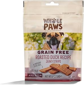 Whole Paws, Grain-Free Jerky Dog Treats, Roasted Duck Recipe, 5 Ounce