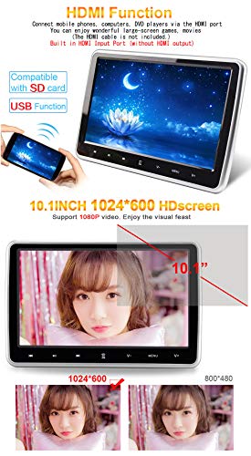 NOAUKA Refined Version 10.1" Car Headrest Video Player Portable Digital HD TFT LCD Headrest DVD Player Car Multimedia Wide Screen Display Player Headrest Monitor with HDMI and Remote Control
