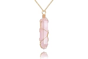 VIBILIA Healing Crystal Necklace Wire Wrapped Natural Point Pendant Necklace Hexagonal Reiki Spiritual Quartz Gemstone Stone Jewelry for Women Men