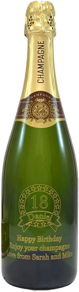Personalised Birthday Champagne Bottle Engraved Gift Age Round Stars Wreath Men Women 1 x 75 cl