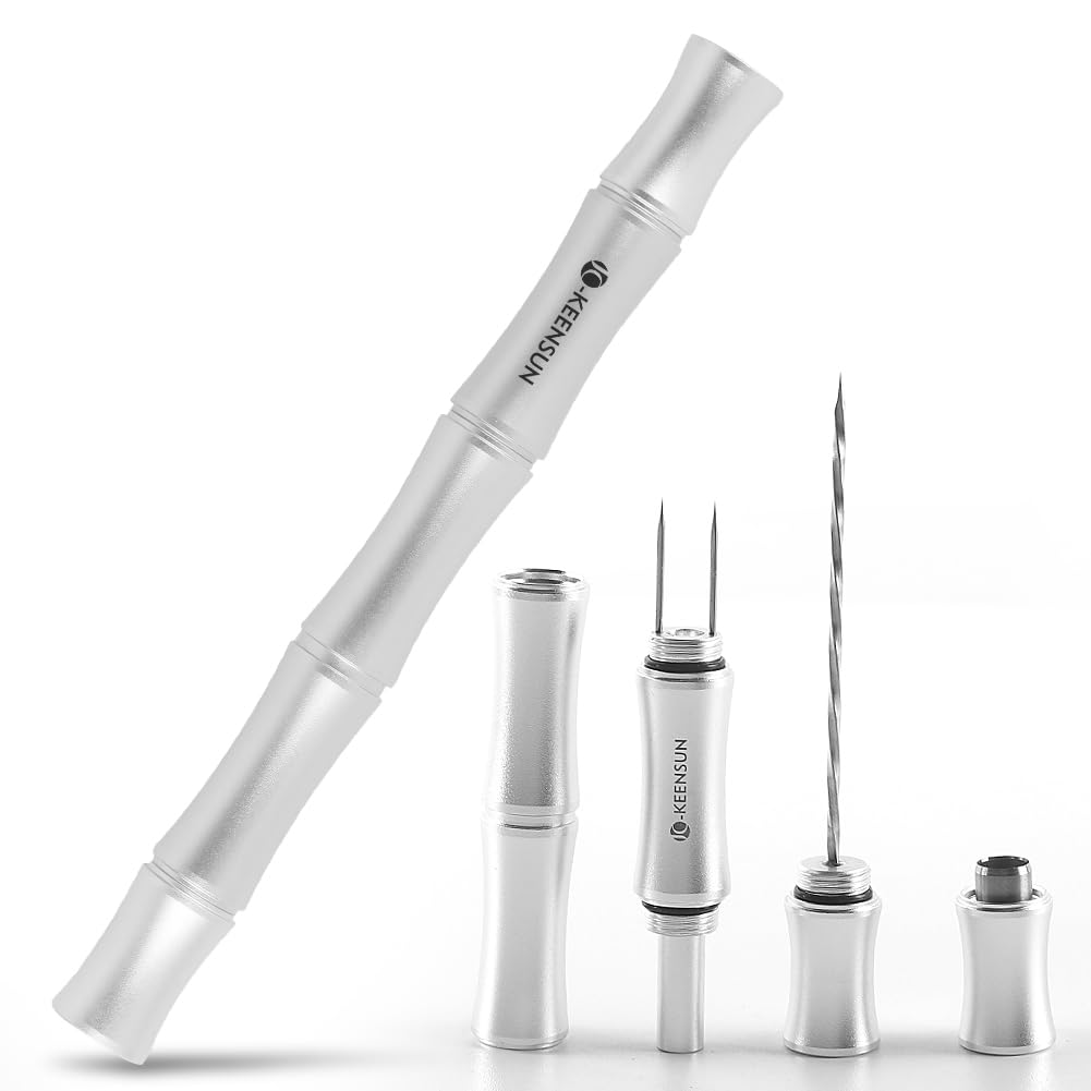 KEENSUN 3-in-1 Cigar Punch Tool Set with Cigar Punch(8mm), Cigar Draw Enhancer Cutter and Twin Nubber (Silver)