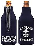 Funny Beer Bottle Coolie Captain Awesome Sailing Gag Gift 2 Pack Bottle Drink Coolers Coolies Navy