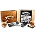 Premium Whiskey Stones Gift Set - 8 Granite Whiskey Rocks, 2 Large Whiskey Glasses, Tongs, Velvet Pouch, and 2 Coasters in an Elegant Handcrafted Wooden Box and Gift Packaging. Perfect Gifts for Men