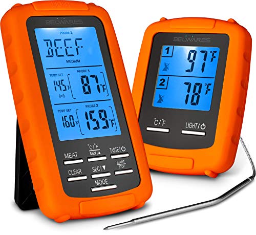 Cooking Thermometer Wireless Meat and Food Thermometer with Dual Probes for Grilling, Cooking, Baking, Smoker and BBQ Digital Thermometer, with Timer and Pre-Programmed Temps