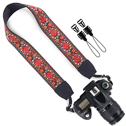 Wolven Vintage Jacquard Weave Camera Neck Shoulder Strap Belt Compatible for All DSLR/SLR/Digital Camera (DC)/Instant Camera/Polaroid etc, Red Classic Floral